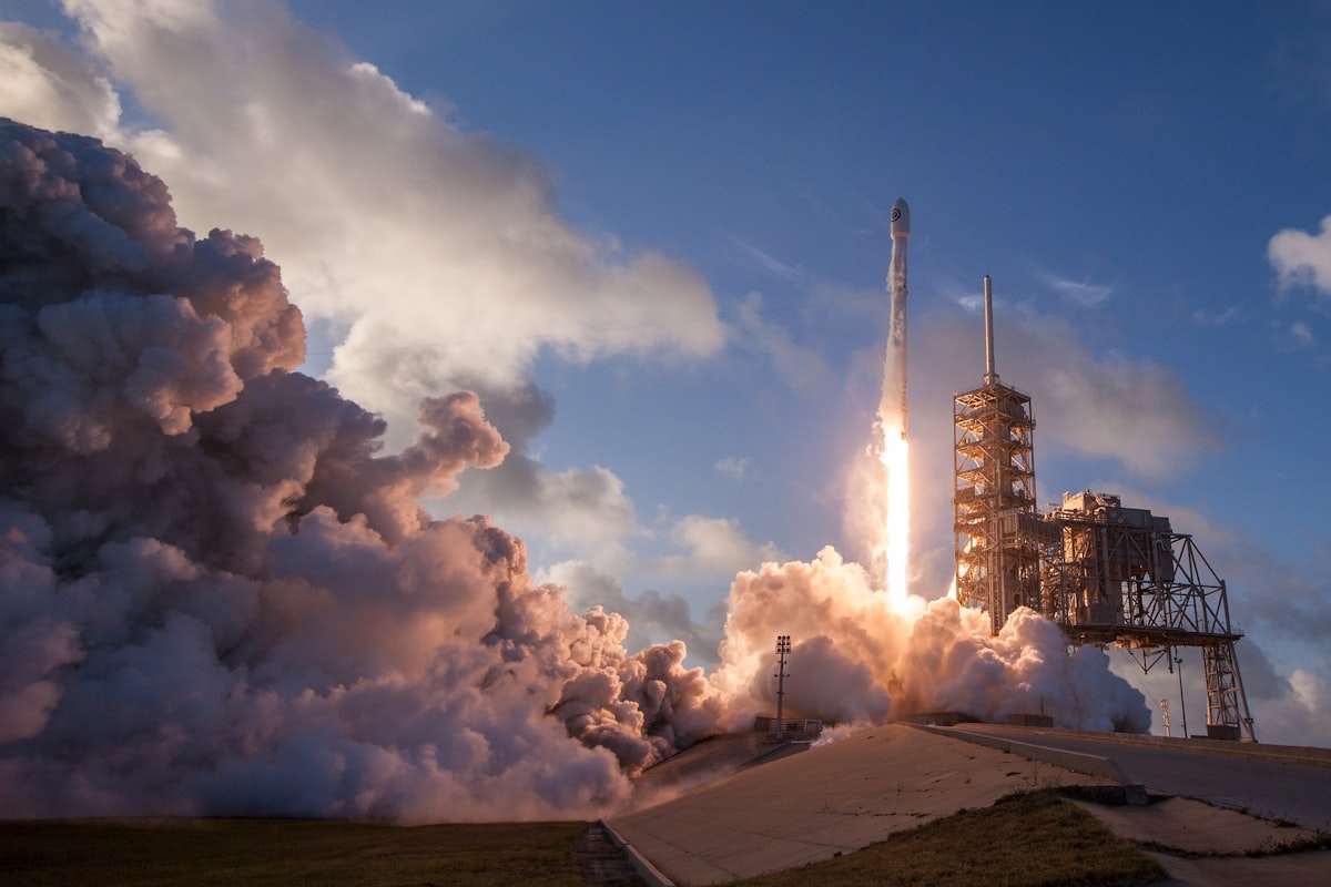 Rocket launching with plume of smoke